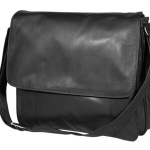 DEREK ALEXANDER Classic Black Leather Messenger Bag